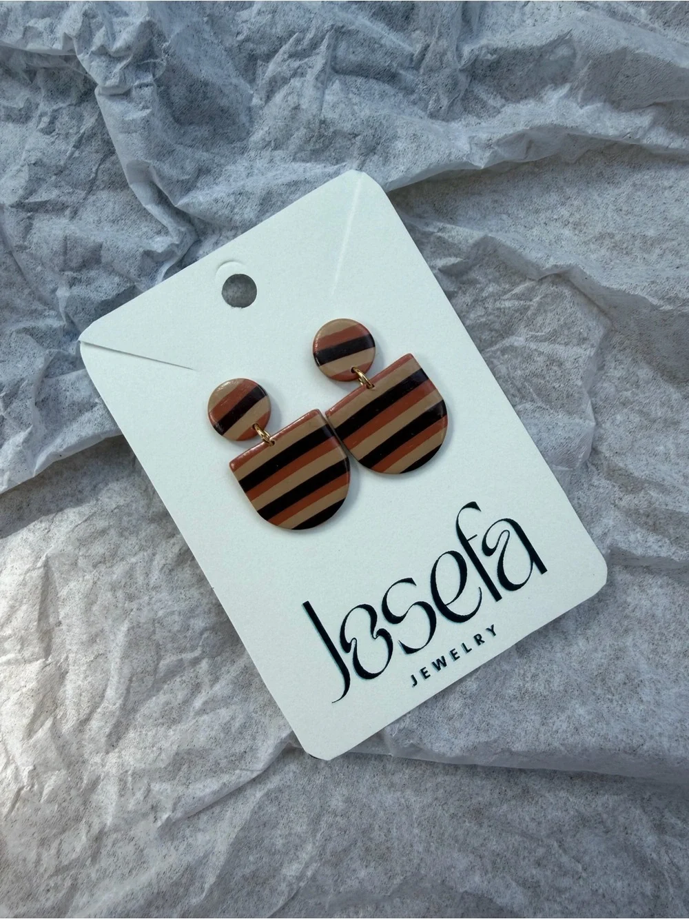 Josefa Brown Striped Resin Drop Earrings